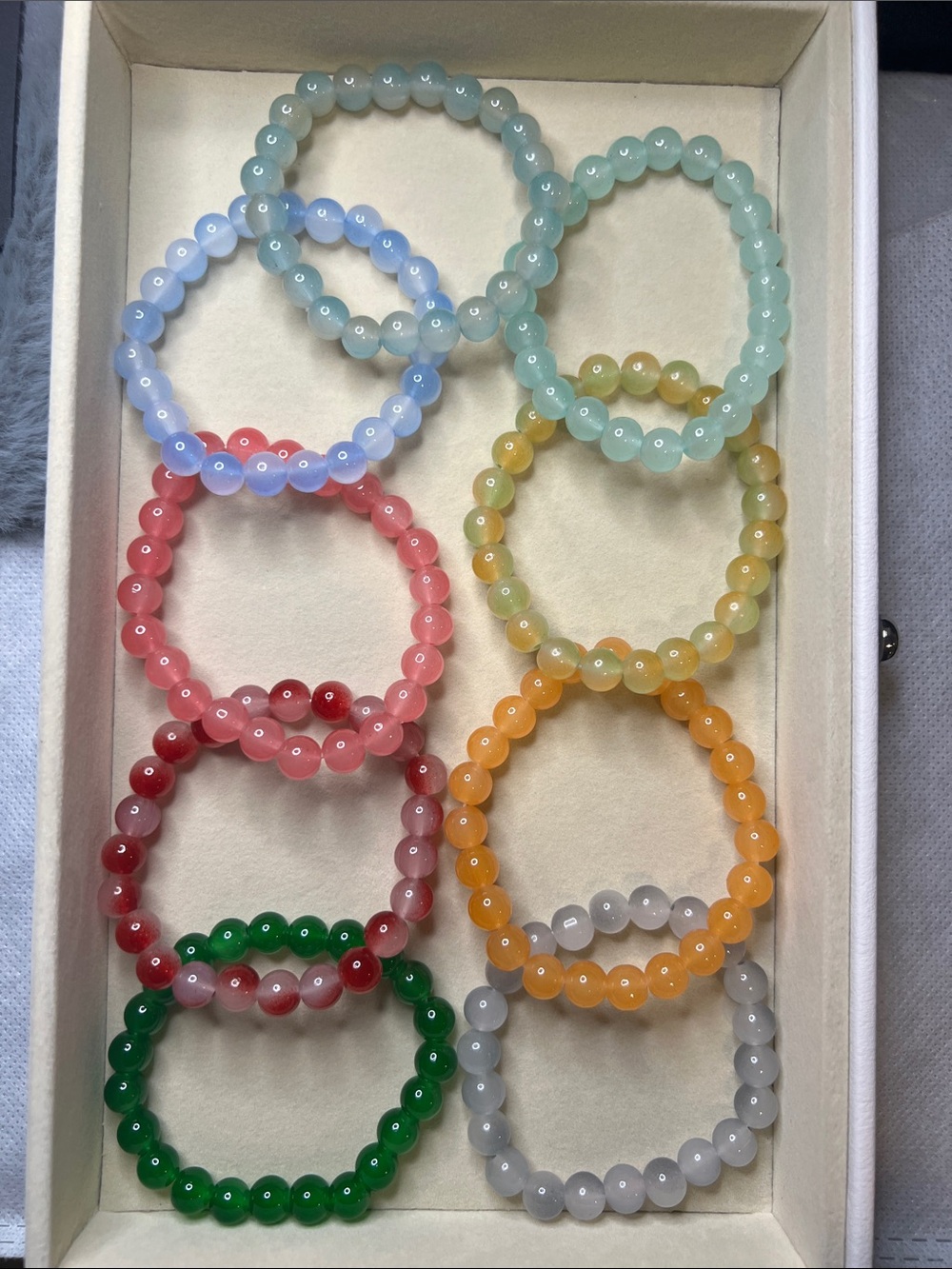 Multi-Color Beaded Stretch Bracelet Set - Assorted Pastel and Gem Tones 9pcs NEW